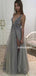 Sexy Deep V-Neck Side Slit New Arrival Silver Sequin Tulle Prom Dresses,PD0002