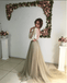 Long Sleeve White Lace Top See Through Elegant Long A-line Tulle Prom Dresses, PD0536