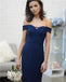 Off Shoulder Long Sheath Navy Bridesmaid Dresses, PD0929