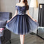 Cheap Off Shoulder Short Sleeve Navy Homecoming Dresses 2018, CM456