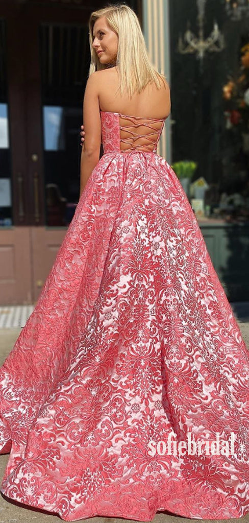 Simple Straight A-line Satin SIde Slit Long Prom Dresses Online,SFPD0103