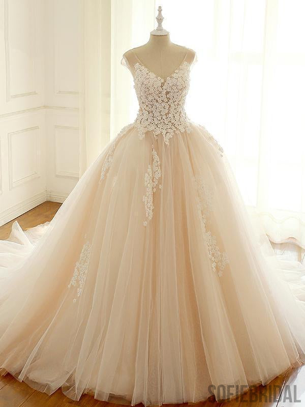 Cap Sleeve Lace Long Custom Cheap Custom Wedding Dresses, WD307