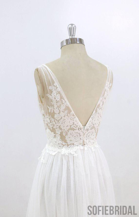 Simple Sexy Deep Low V Neck Small A-line Cheap Dresses For Wedding, WD398