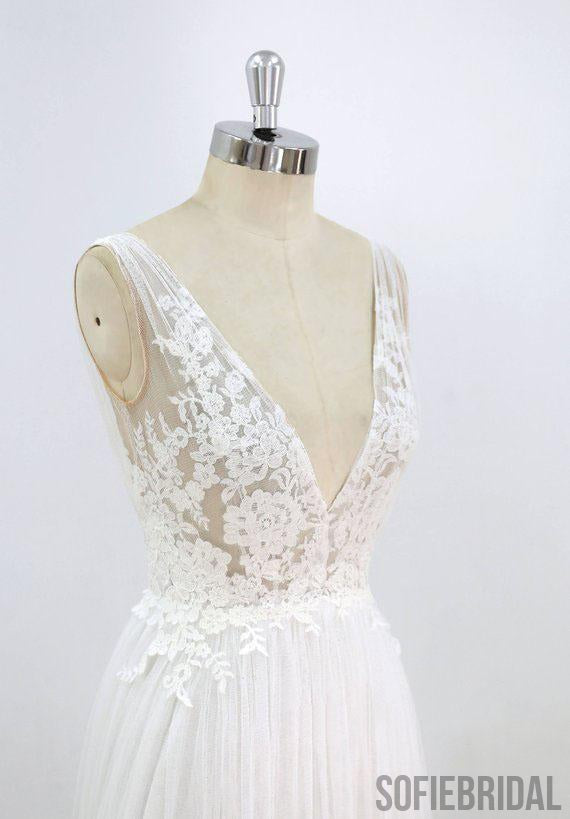 Simple Sexy Deep Low V Neck Small A-line Cheap Dresses For Wedding, WD398