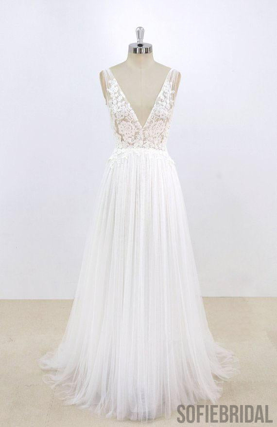 Simple Sexy Deep Low V Neck Small A-line Cheap Dresses For Wedding, WD398