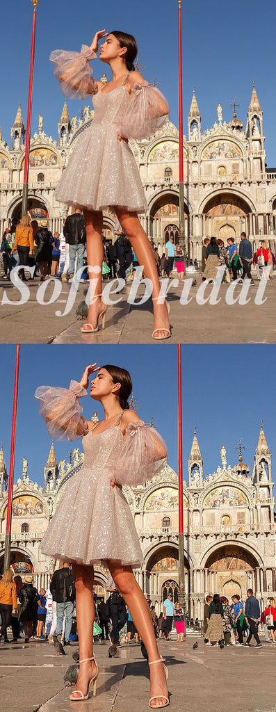 Sparkly Sexy Spaghetti Straps V-Neck A-Line Prom Dress/Homecoming Dress,HD0219