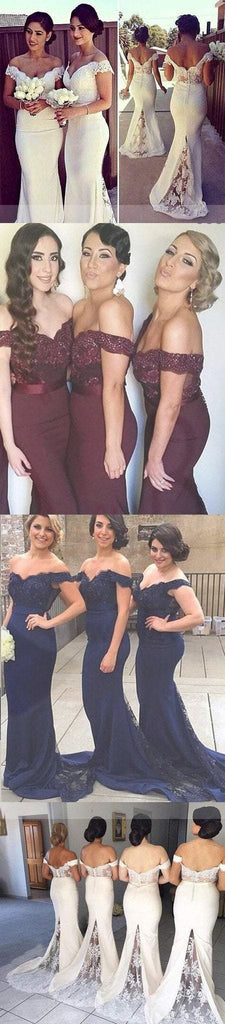 Charming White Long Cap Sleeve Lace Mermaid Sexy Long Bridesmaid Dresses, WG10