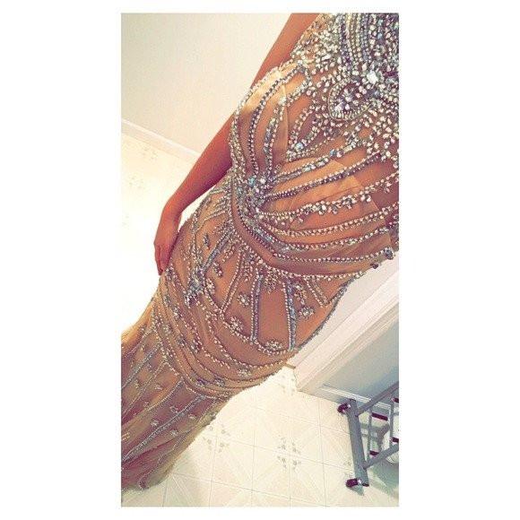 Gorgeous Rhinestone High Neck Long Sheath 2017 Prom Dresses, Popular Prom Dress, PD0234