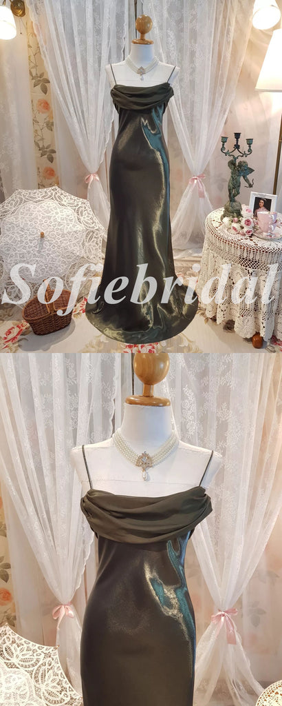 Sexy Spaghetti Straps Elastic Satin Sleeveless Mermaid Long Prom Dresses, PD0853