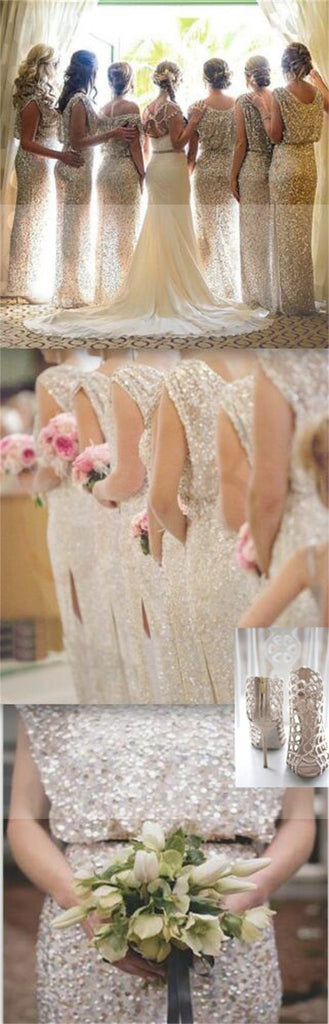 Popular Sparkly Bling Sequin Long On Sale Wedding Guest Dresses Formal Charming Bridesmaid Dresses, WG29