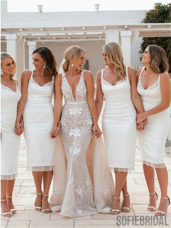 Spaghetti Straps Knee-Length Lace Cheap Bridesmaid Dress, BD1006