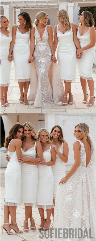 Spaghetti Straps Knee-Length Lace Cheap Bridesmaid Dress, BD1006