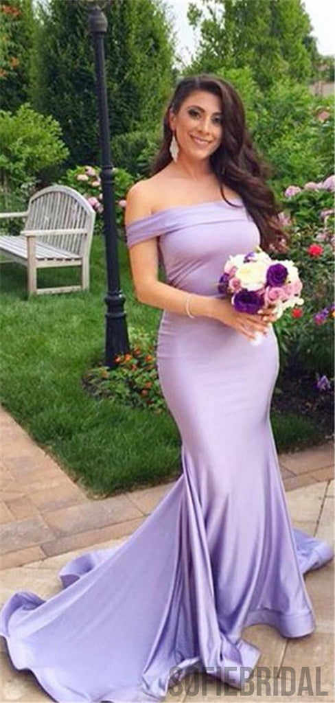 Mermaid Off-shoulder Simple Lilac Bridesmaid Dresses, PD0971