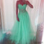 Sweetheart Long A-line Green Tulle Sheer Rhinestone Long Prom Dresses, PD0577