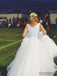 V Neck White Rhinestone Cheap A-line Custom Wedding Dresses Online, WD348