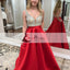 V-neck Rhinestone Beaded Top Prom Dresses, Red Satin Prom Dresses, Evening Dresses, PD0426