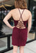 Sheath Deep V-neck Sexy Lace-up Back Short Homecoming Dress, HD0162
