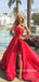 Strapless Gergeous Long Red Satin Prom Dresses With Split, PD1011