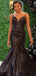 Sexy Mermaid V-neck Black Backless Long Prom Dresses, PD0200