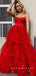 A-Line Sweetheart Spaghetti Straps Red Tulle Long Prom Dresses,SFPD0003