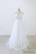 Simple V Neck Lace Chapel Tail A-line White Wedding Dresses Online, WD372