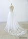 Simple V Neck Lace Chapel Tail A-line White Wedding Dresses Online, WD372