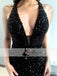 High Neck Black Rhinestone Beaded Long Mermaid Prom Dresses, Sparkle Prom Dresses, PD0410