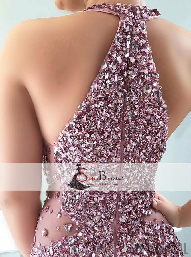 Sexy V-neck Rhinestone Beaded Prom Dresses, Long Mermaid Prom Dresses, Prom Dresses, PD0398
