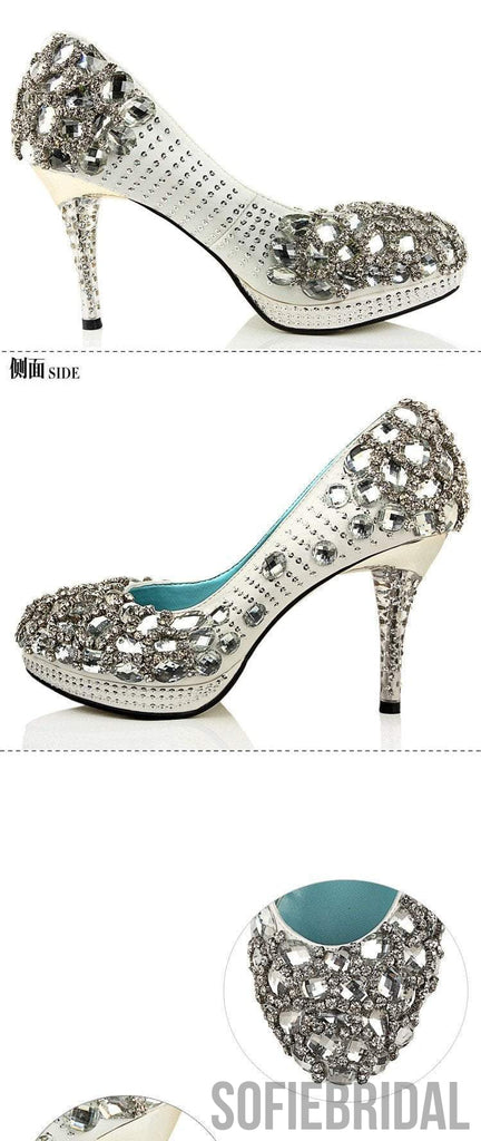High Heels Handmade Rhinestone Pointed Toe Crystal Wedding Shoes, S026