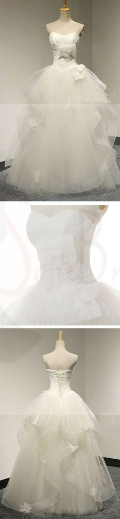 Chic Design Sweetheart White Tulle Wedding Party Dresses With Lace, Lace Up Bridal Gown, WD0034