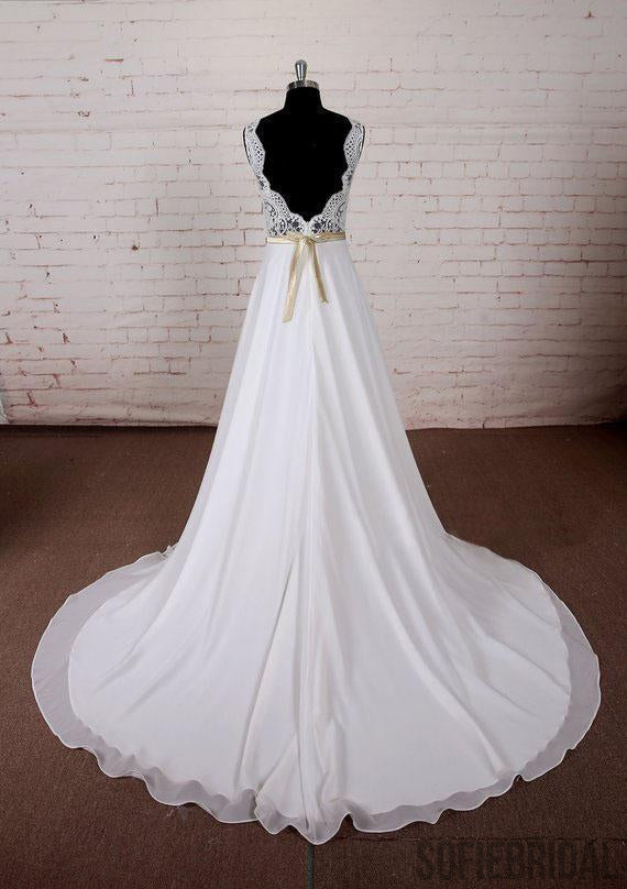 Sexy Backless V Neck Cheap Beach Wedding Dresses Online, WD381