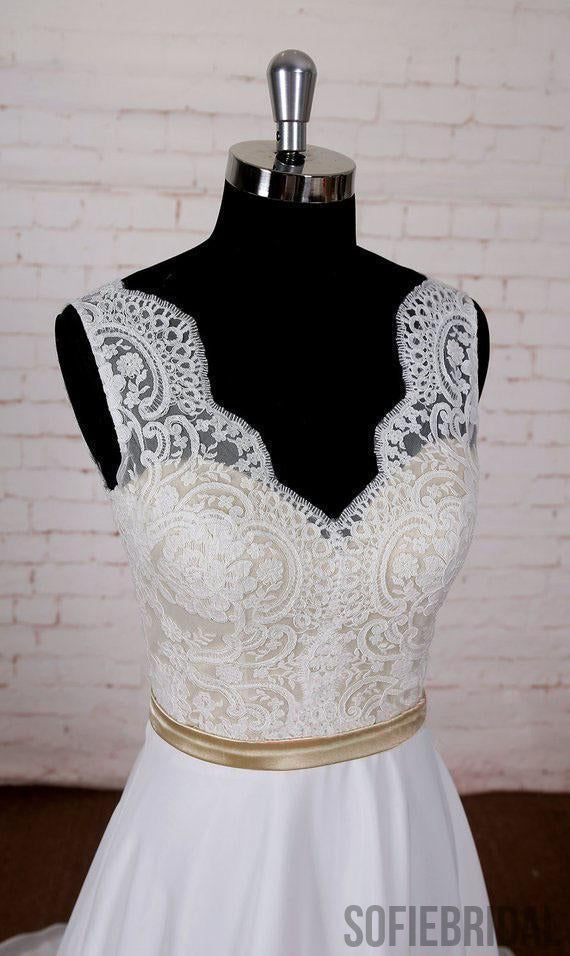 Sexy Backless V Neck Cheap Beach Wedding Dresses Online, WD381