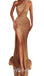 Sexy Sequin One Shoulder Sleeveless Side Slit Mermaid Long Prom Dresses With Feather and Rhinestone,PD0749