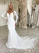Mermaid Deep V-Neck Long Sleeves Cheap Wedding Dresses With Lace,SFWD0003