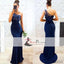 One Shoulder Navy Mermaid Bridesmaid Dresses, Lace bridesmaid Dresses, Long Bridesmaid Dresses, PD0501