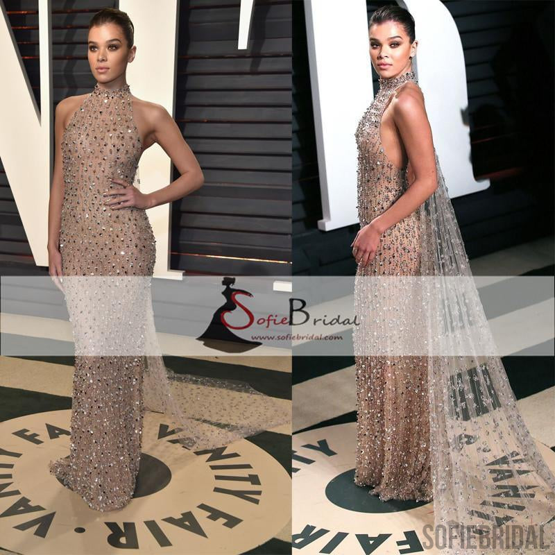 Hailee Steinfeld  Vanity Fair Oscar Rhinestone Beaded Tulle Prom Dresses, Shiny Prom Dresses , PD0383