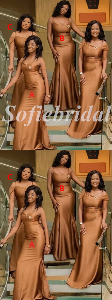 Mismatched Sexy Soft Satin Mermaid Floor Length Bridesmaid Dressses,SFWG00486