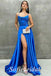 Sexy Satin Spaaghetti Straps sleeveless Lace Up Back Side Slit A-Line Long Prom Dresses, PD0827