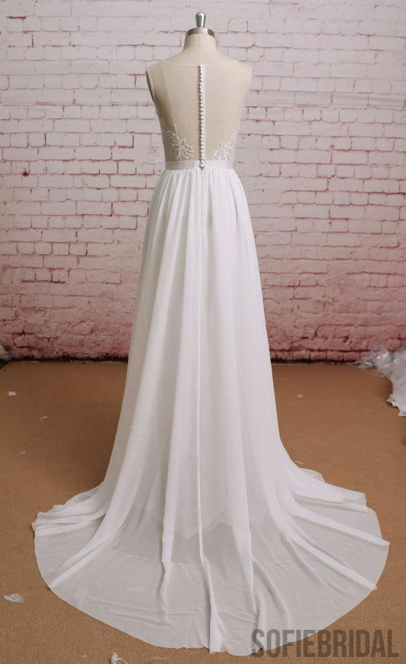 Simple Illusion See Through Cheap Beach Wedding Dresses Online, WD373