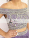 2 Pieces Beaded Top Prom Dresses, Orr Shoulder Purple Organza Prom Dresses, PD0428