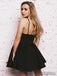 A-Line Spaghetti Straps Black Satin Short Homecoming Dress, HD0142