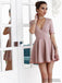 A-line V-neck Short Sleeves Cheap Homecoming Dress With Ruffles, HD0175