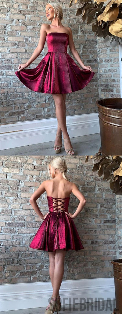 Strapless A-line Sleeveless Lace-up Back Short Homecoming Dress, HD0134