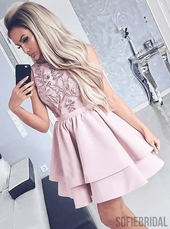 Halter Bateau Neck Appliques Top Cheap Short Homecoming Dress, HD0177