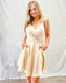 Stylish Soft Satin Spaghetti Straps Short Homecoming Dresses With Pockets,HD0200