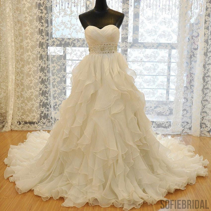 Strapless Organza A-line Ruffle Custom Wedding Dresses Online, WD358