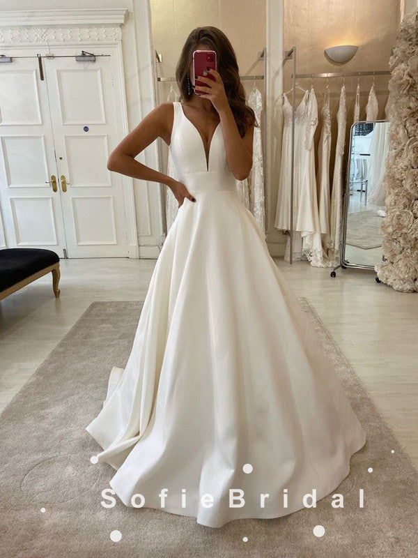 Simple A-Line Straps Sleeveless Cheap Long Wedding Dresses Online,SFWD0004
