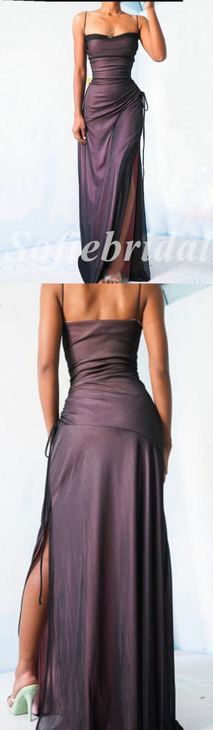 Sexy Chiffon Spaghetti Straps Side Slit Mermaid Long Prom Dresses ,PD0764