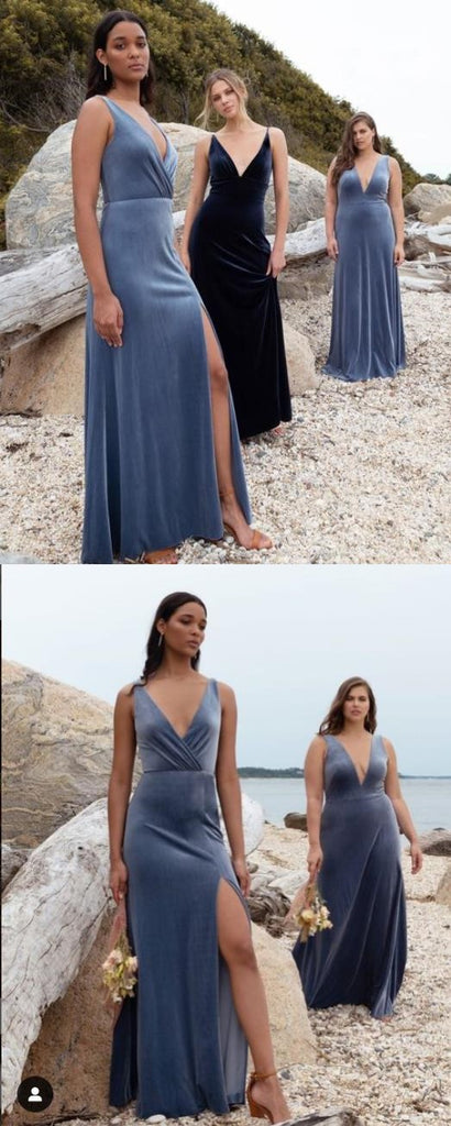 Mismatched Velvet Sleeveless A-line Floor Length Long Bridesmaid Dresses, SFWG00418