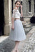 2 pieces Lace Top Half Sleeve Light Grey Tulle Skirt Homecoming Dresses, Popular Homecoming Dresses, SF0087